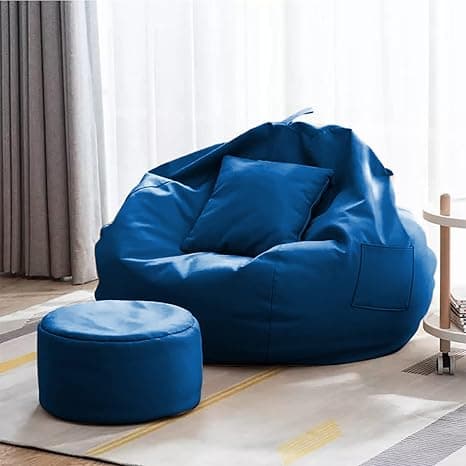 Swiner 4XL Bean Bag Cover with Footrest with Cushion Ready to Use Without Beans (Faux Leather) (Royal Blue 4XL)